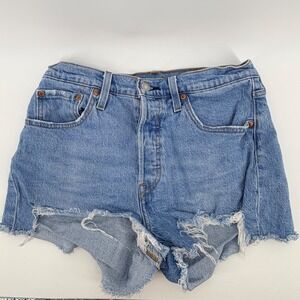 Levis 501 Original Distressed Denim Shorts Medium Wash Blue 28 56327-0251